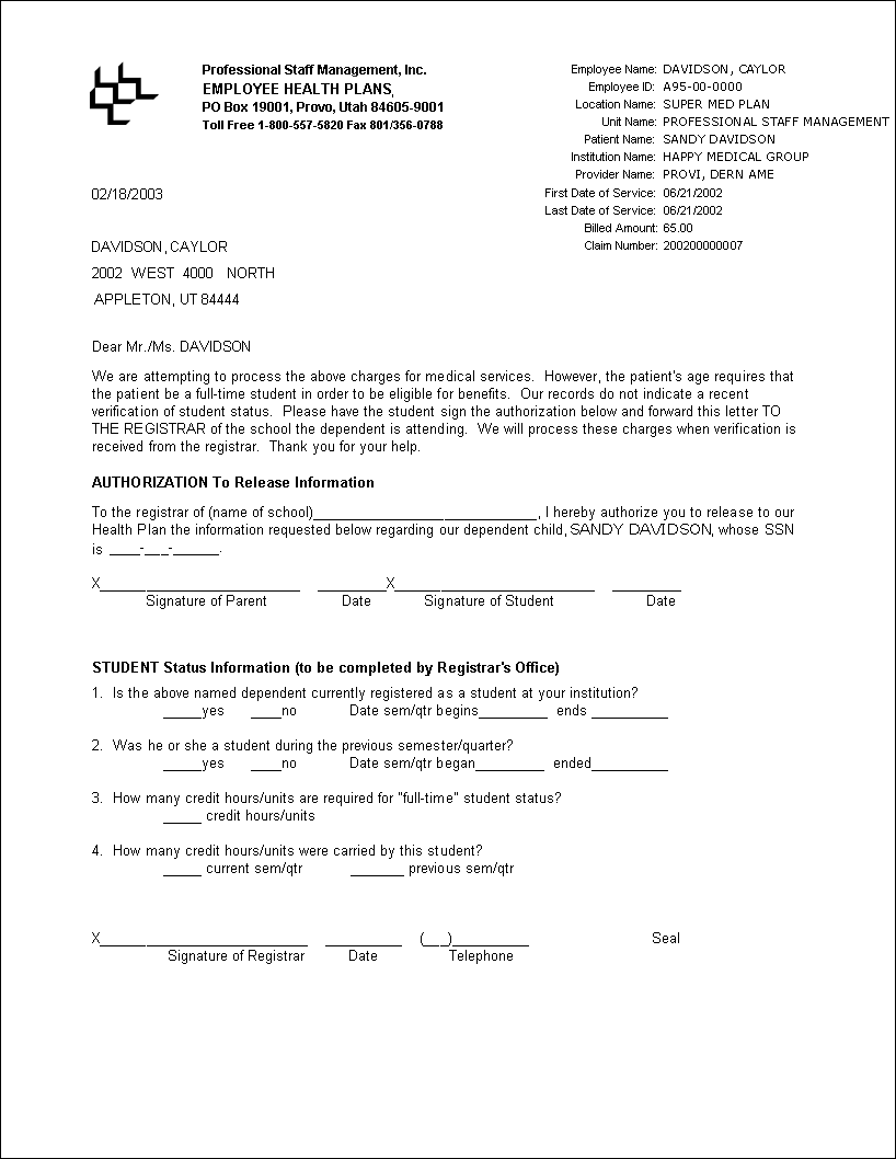 student status letters
